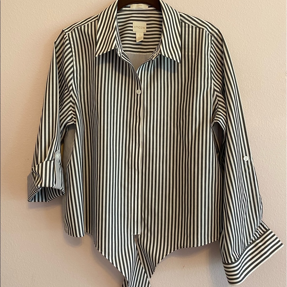 Classic Chico Black and White Striped Blouse